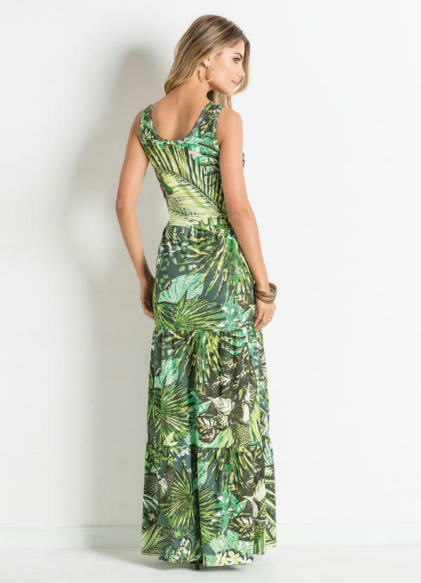 

Vestido Longo com Franzidos Tropical, Verde