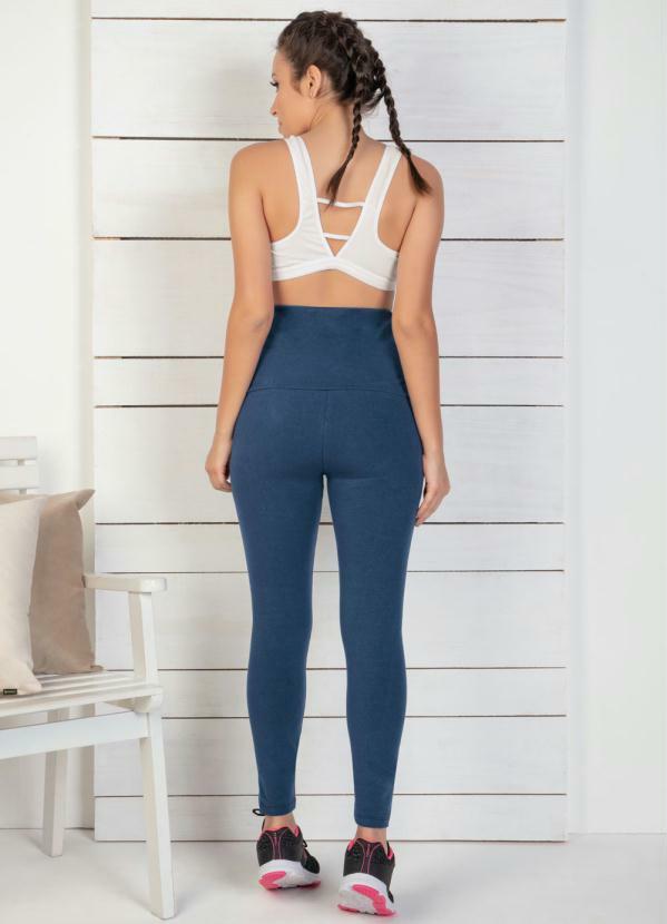 

Calça Legging Marinho com Cós Largo e Duplo, Azul