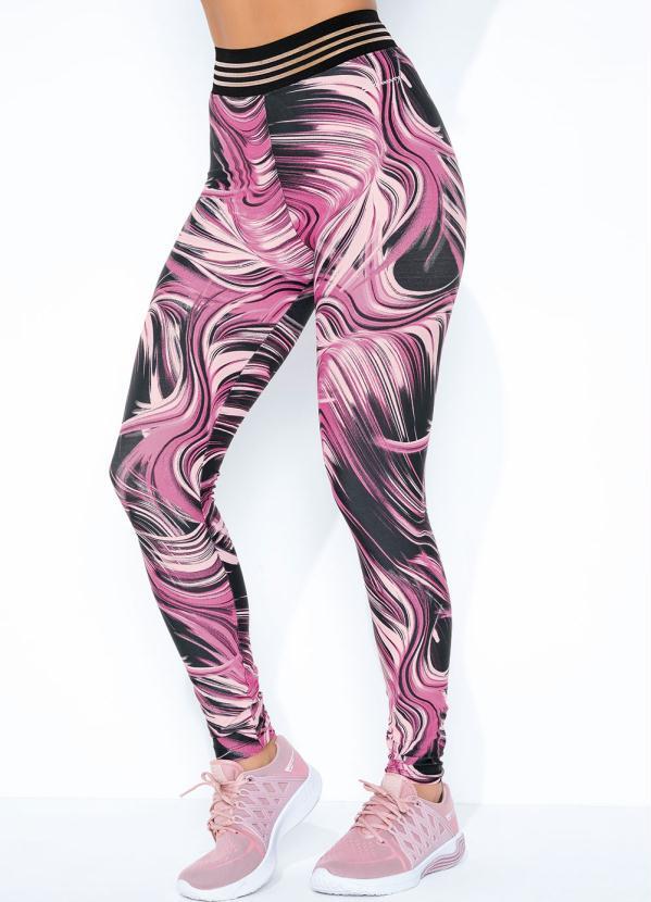 Vista 2 Legging Ondas Pink com Elástico Sawary Fitness Sawary Fitness