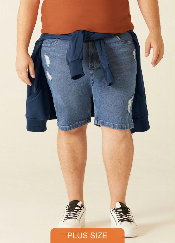 Bermuda Azul Slim Jeans com Puído