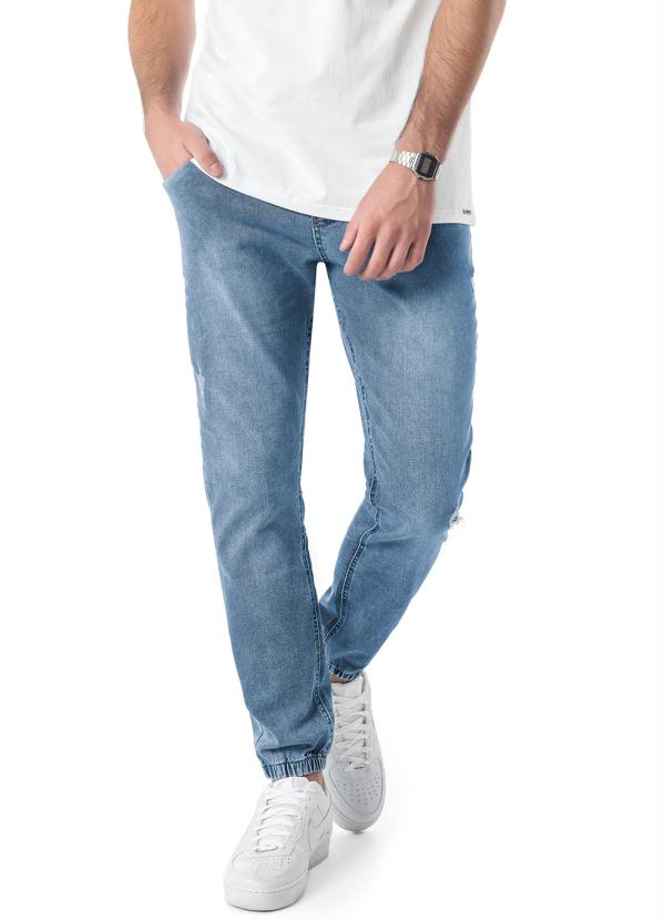 Calça Azul Claro Jogger em Malha Jeans