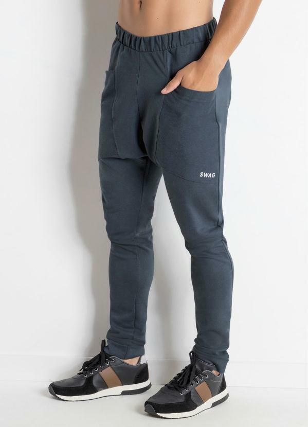 

Calça em Moletinho Marinho com Bolsos, Azul