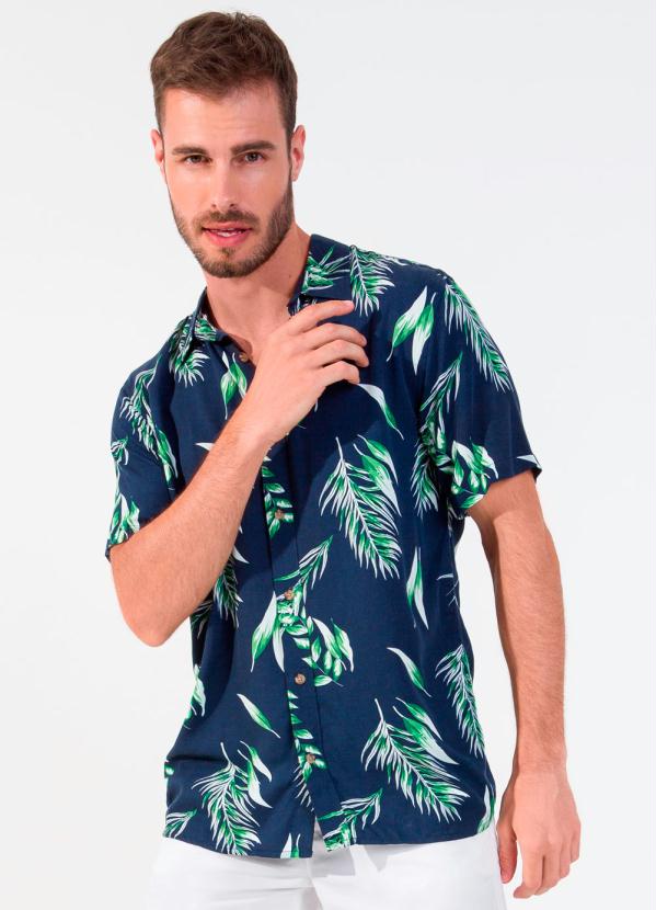 Camisa Masculina Estampa Tropical Azul