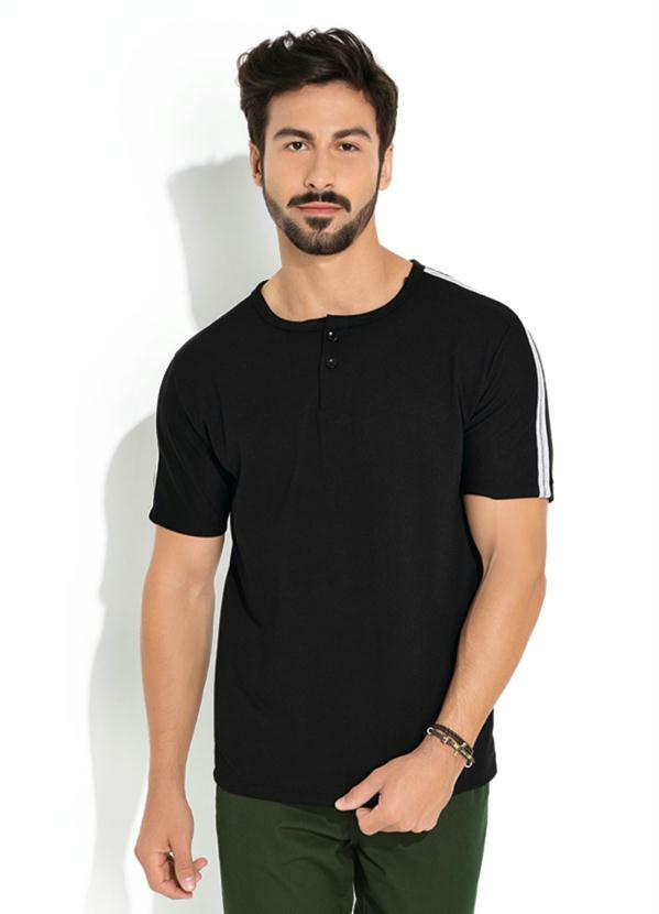 Vista 2 Camiseta Preta com Botões Moda Pop Moda Pop