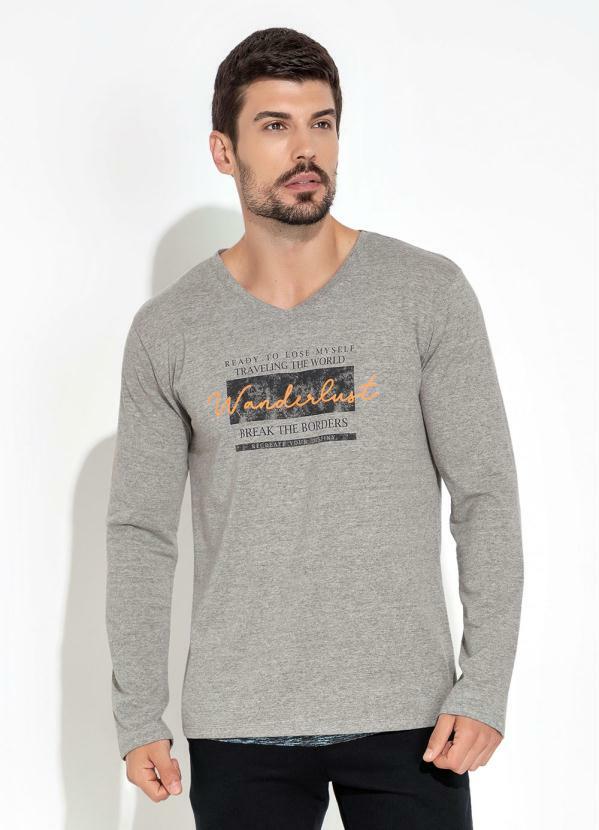 Vista 2 Camisa com Estampa na Frente Mescla Cinza Moda Pop Moda Pop