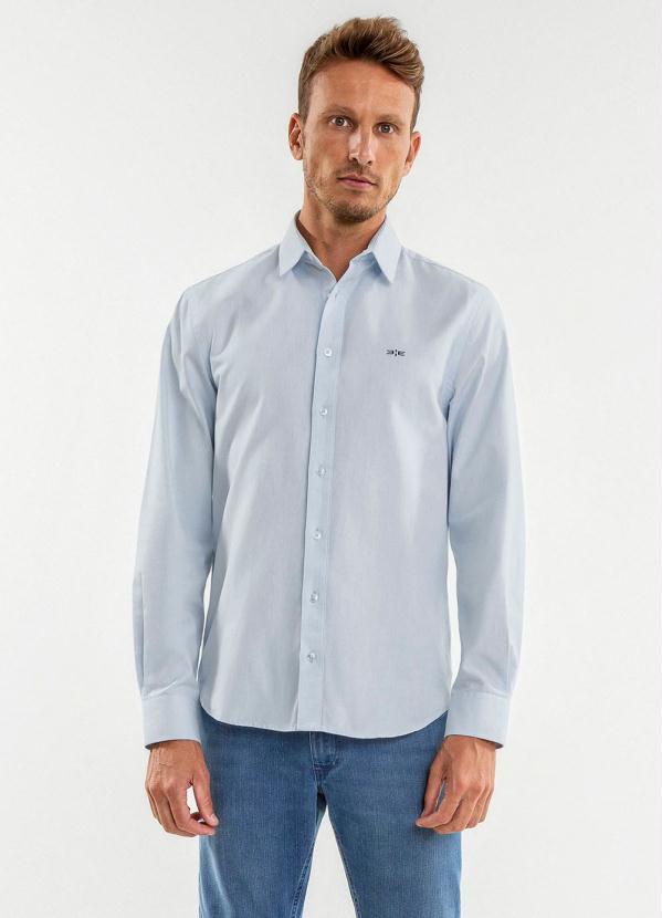 Camisa em Tecido Oxford Slim Azul