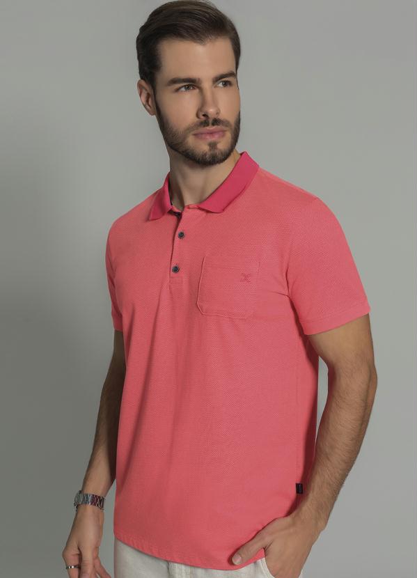 Camiseta Masculina Polo em Malha Jacquard Rosa