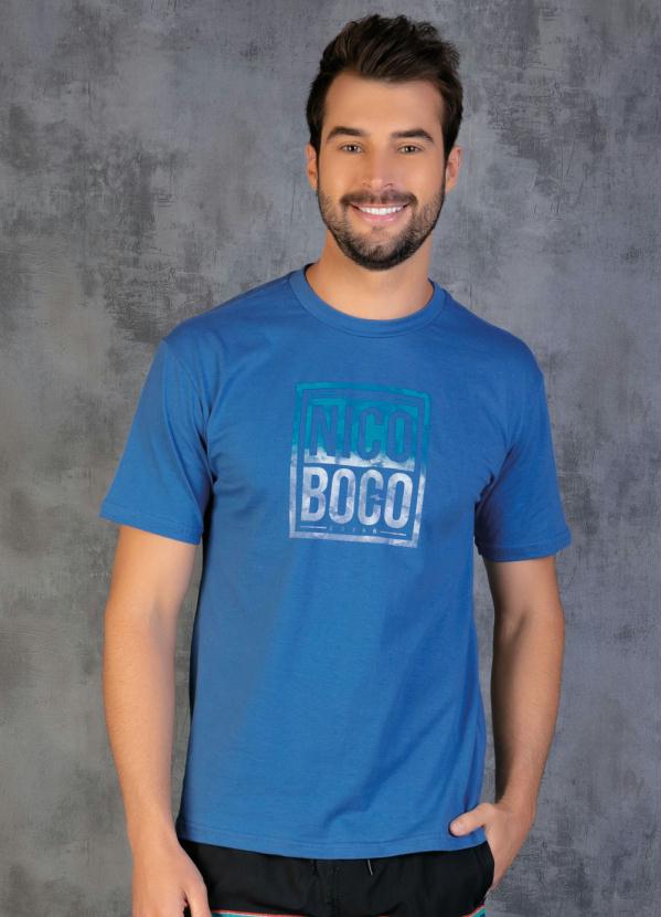 Camiseta Azul com Estampa na Frente e Mangas