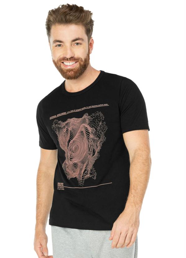 Camiseta Masculina Estampa com Efeito Preto