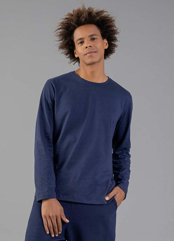 Camiseta Básica Manga Longa Adulto Azul