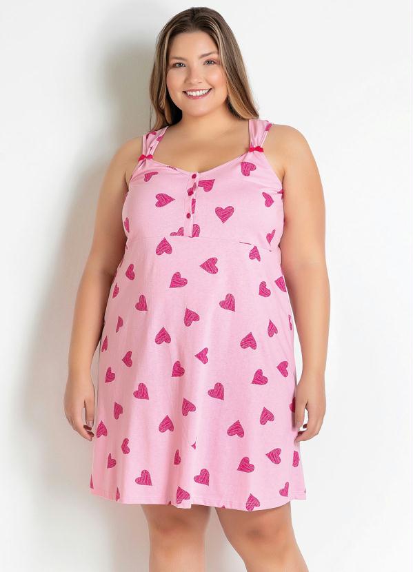 Camisola de Alças Largas Plus Size Coração Pink