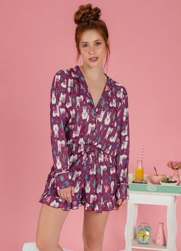 Pijama com Botões Frontais Lhama