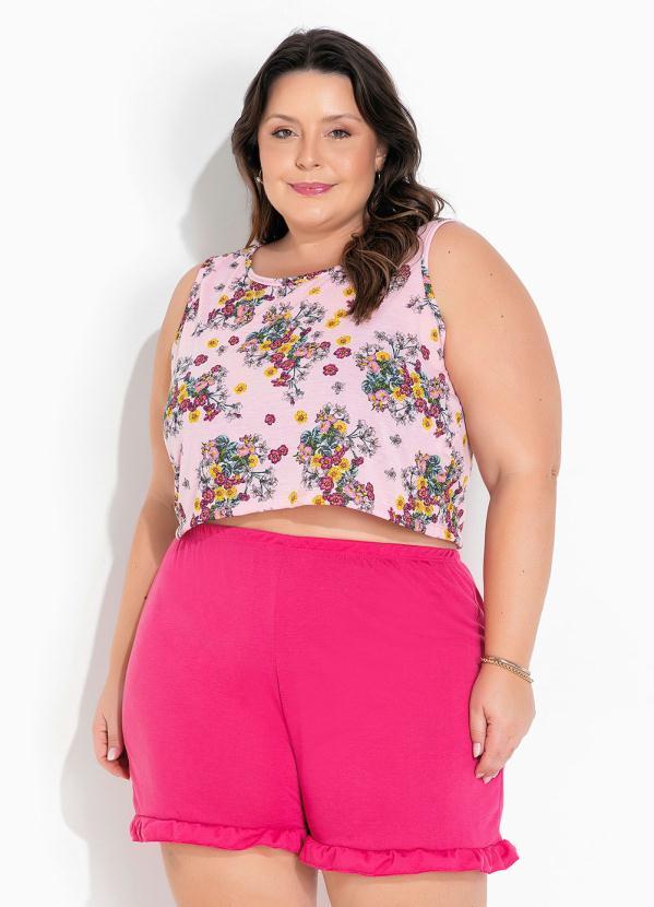 Vista 2 Pijama Plus Size Floral Botânico Curto Marguerite Marguerite