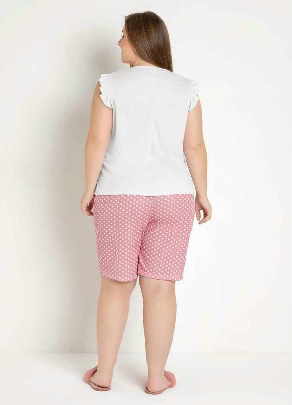 

Pijama Regata com Babado Branco/Poá Rosa