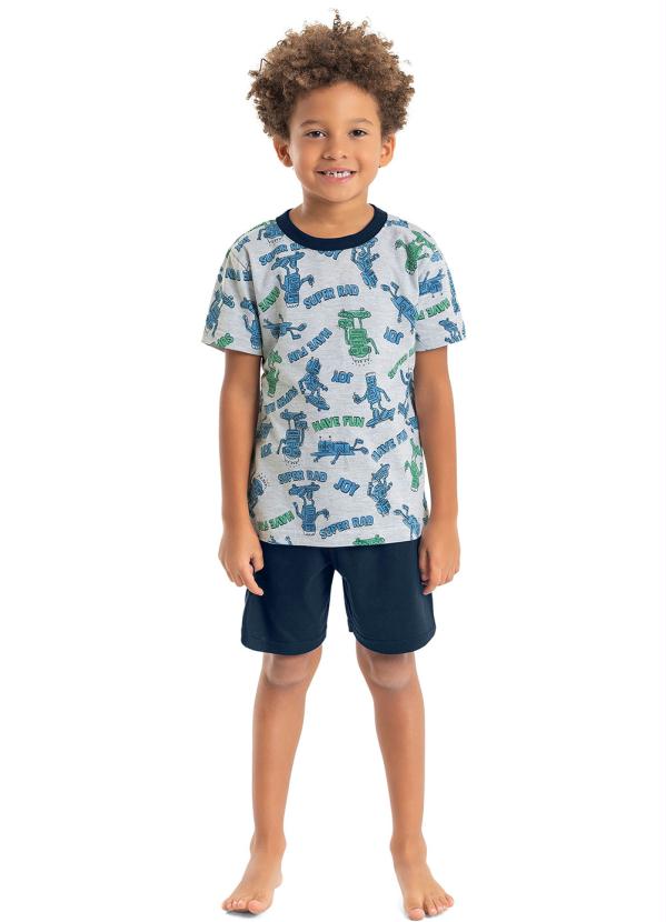 Pijama Camiseta e Bermuda Infantil Cinza