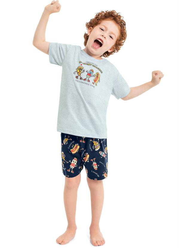 Pijama Infantil Camiseta e Bermuda Cinza