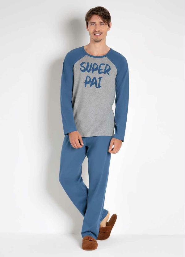 Pijama Azul e Mescla com Relevo Bela Notte