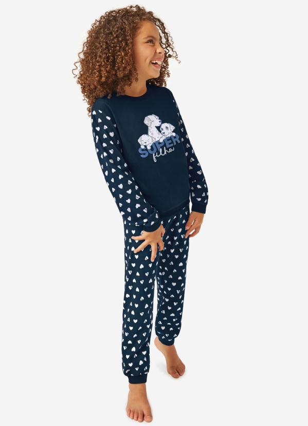 Pijama Azul Marinho Super Filha em Malha