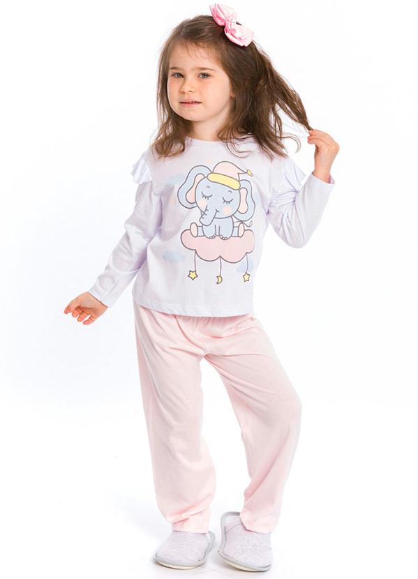 Pijama Infantil Feminino Elefantinho Branco