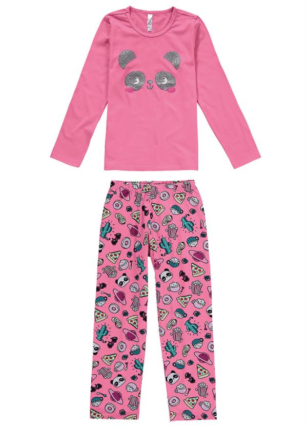 Pijama Rosa Panda Infantil em Malha