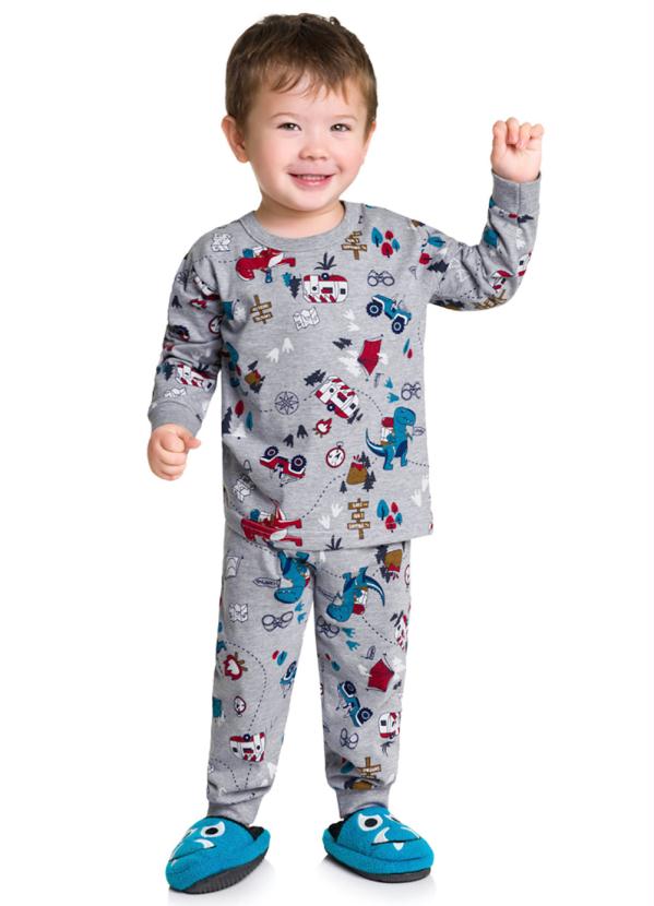 Pijama Infantil Menino de Dinossauro Cinza