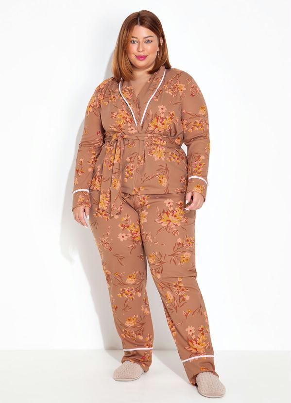 Pijama Floral Marrom