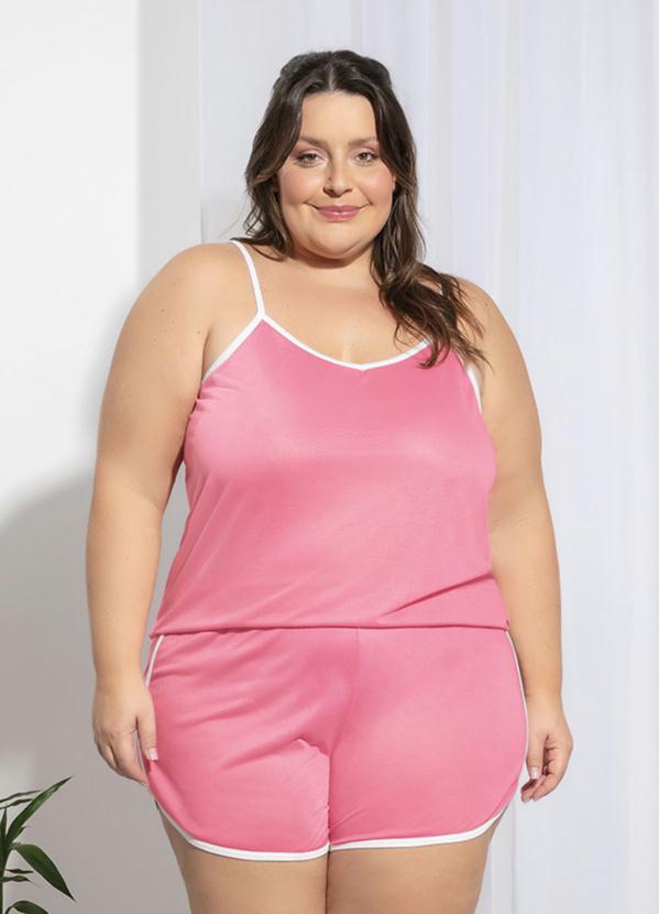 Pijama Plus Size Rosa com Alças