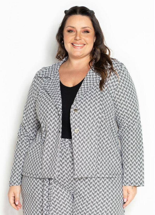 Vista 2 Blazer Abstrato Branco com Botões Plus Size Marguerite Marguerite