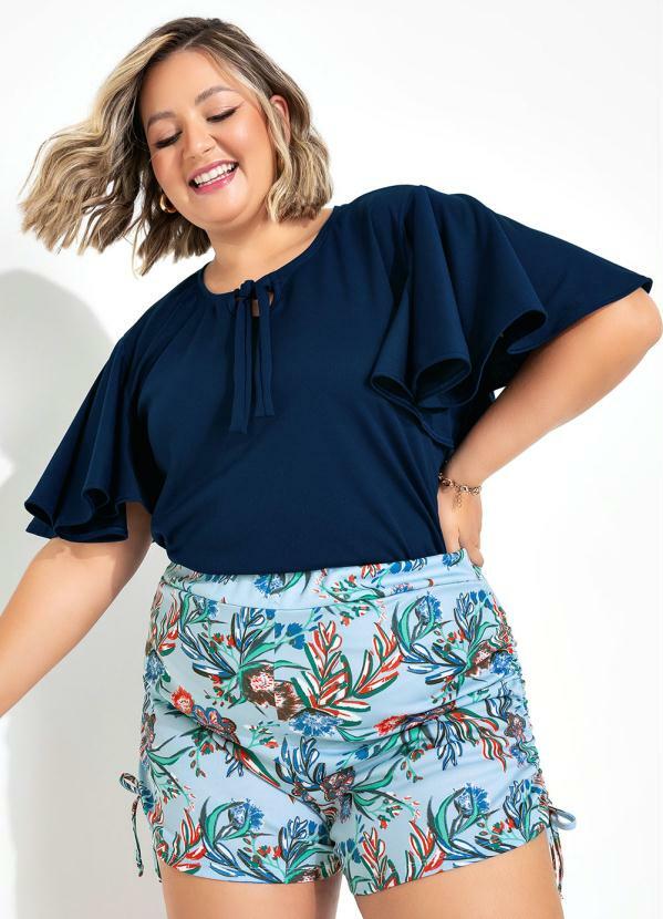 Vista 2 Blusa Marinho com Mangas Amplas Plus Size Marguerite Marguerite