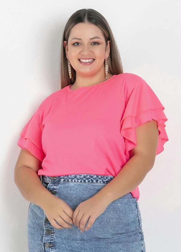 Blusa Rosa Neon com Babados Plus Size