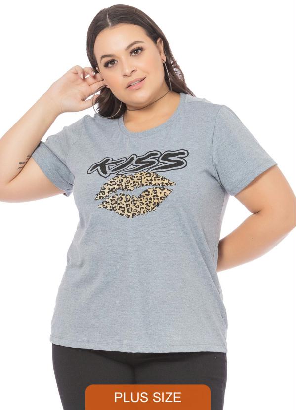 T-Shirt com Estampa de Boca Animal Print Mescla