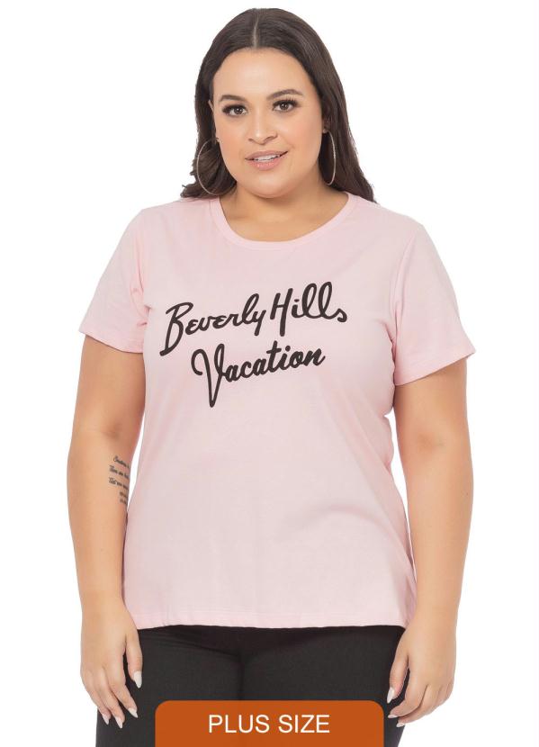 T-Shirt Feminina com Estampa Escrita Rosa