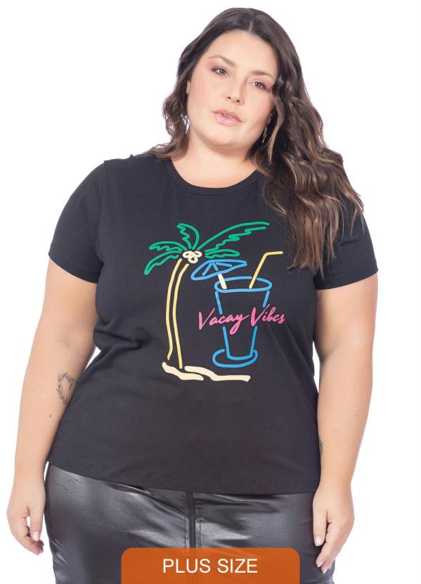 T-Shirt Feminina Estampa Praia Preto