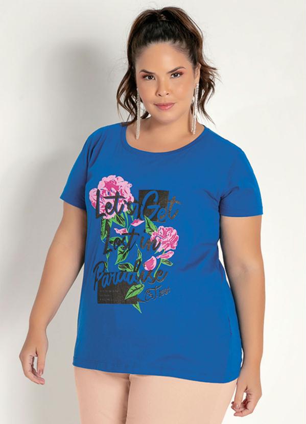 T-Shirt Royal com Estampa Glitter Plus Size