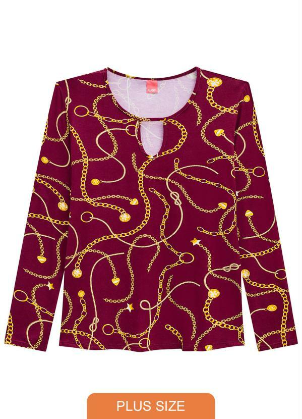 

Blusa Bordô Estampada com Abertura Frontal, Vermelho