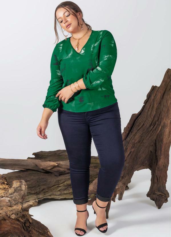 

Blusa Manga Longa Estampada Verde
