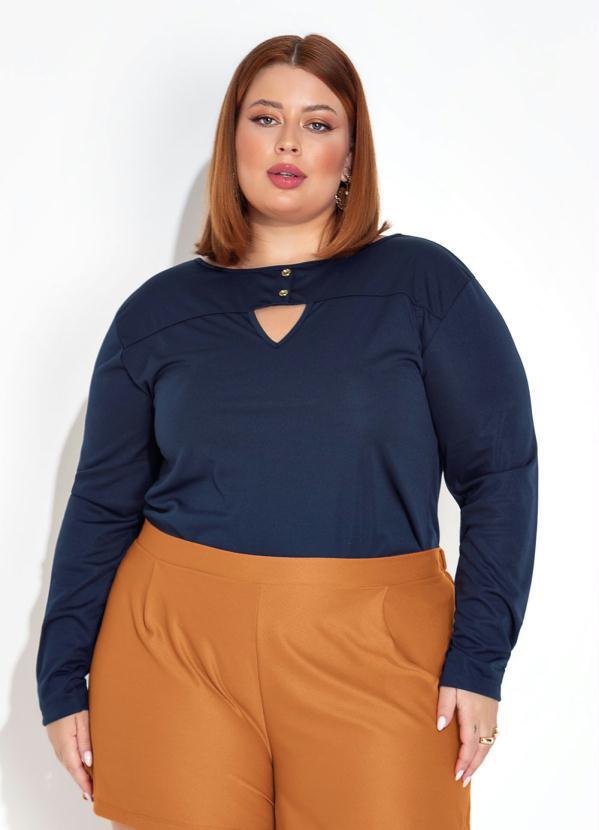 Blusa Marinho com Botões e Gota Plus Size