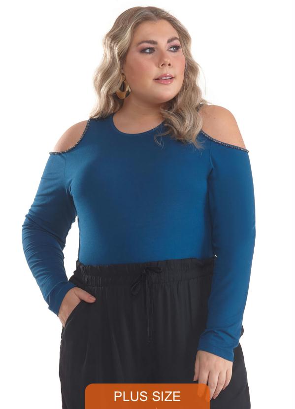 Blusa Plus Size Viscolycra Ombros Vazados Azul