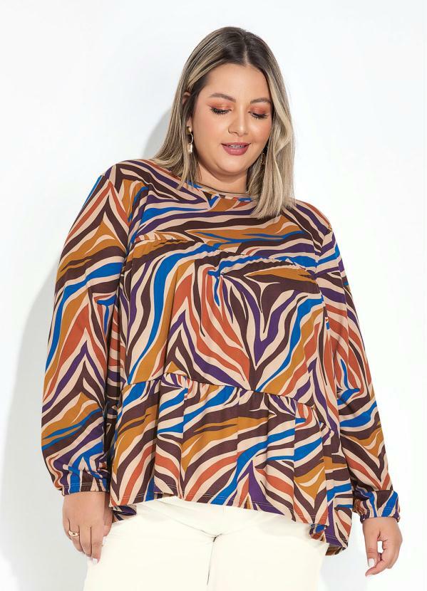 Blusa Zebra Bege com Franzidos Plus Size