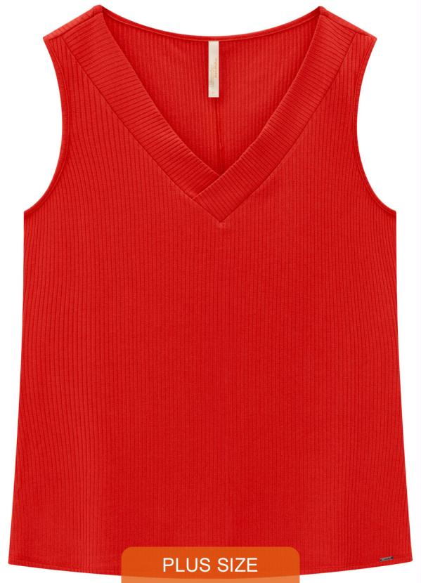 Blusa Plus Size Canelada Decote V Vermelho