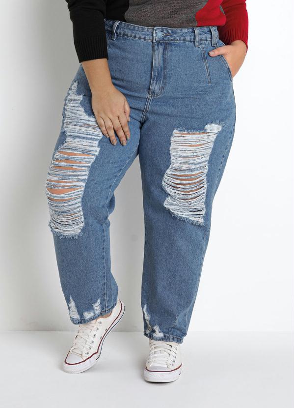 Calça Jeans Slouchy com Rasgos Sawary Plus Size