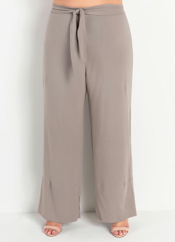 Calça Pantalona Marrom com Faixa Plus Size