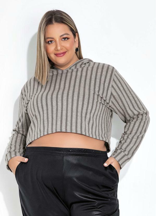 Casaco Cropped Listras Mescla Plus Size