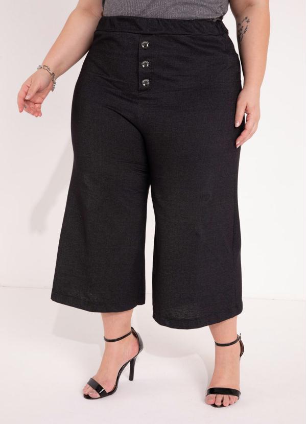Marguerite - Calça preta jeans pantacourt plus size