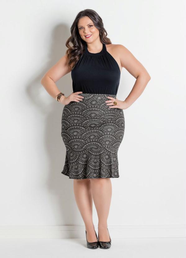 

Saia Trompete Mandalas Marguerite Plus Size, Preto