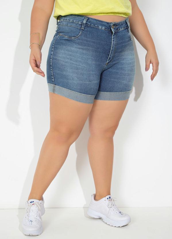Short Jeans com Barra Dobrada Sawary Plus Size