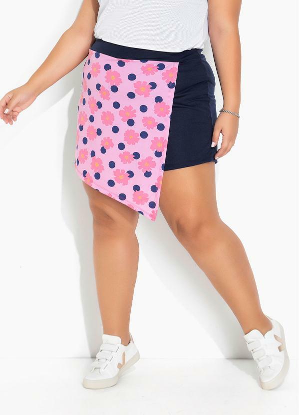 Vista 2 Short-Saia Azul e Floral Sobreposição Plus Size Marguerite Marguerite