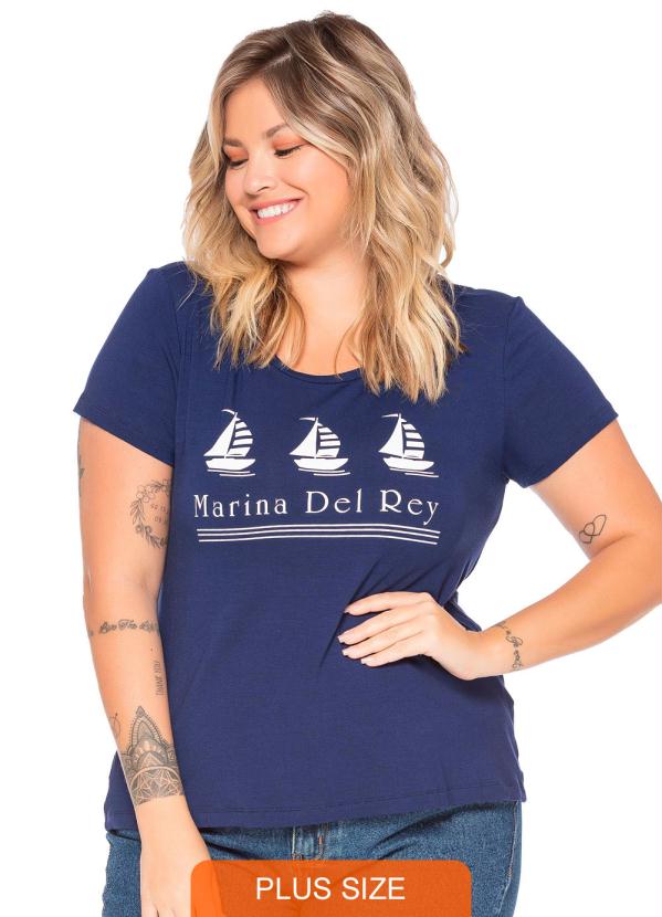T-Shirt Feminina com Estampa Marina Azul Marinho