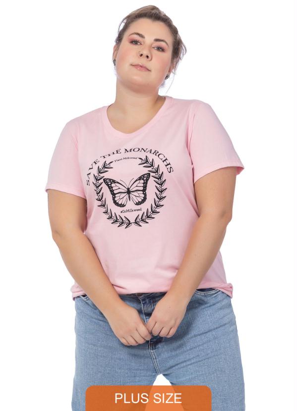 T-Shirt Feminina Estampa de Borboleta Rosa