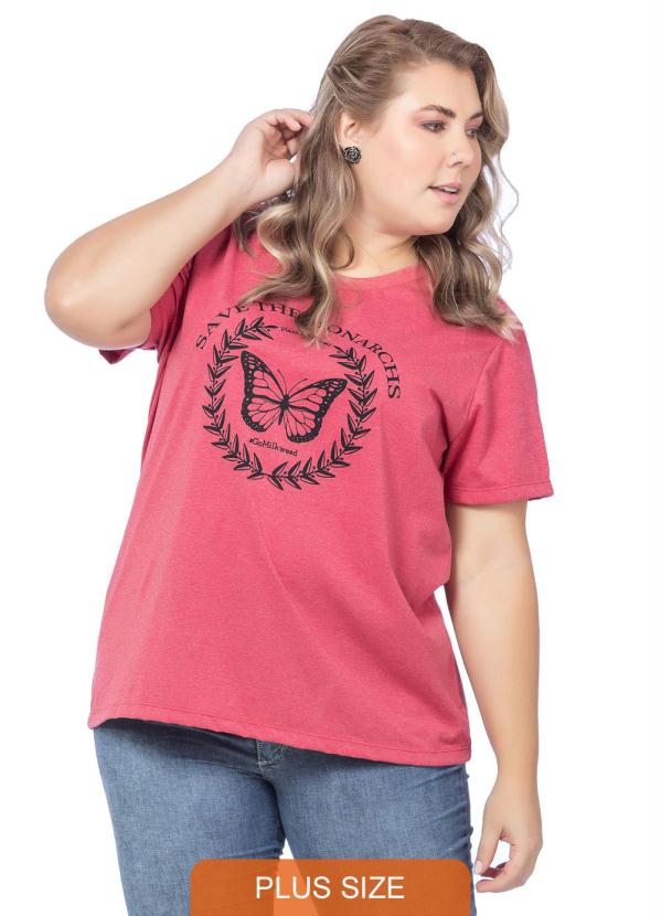 T-Shirt Feminina Estampa de Borboleta Vermelho